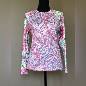 Pink and White Long Sleeve swim rash hard